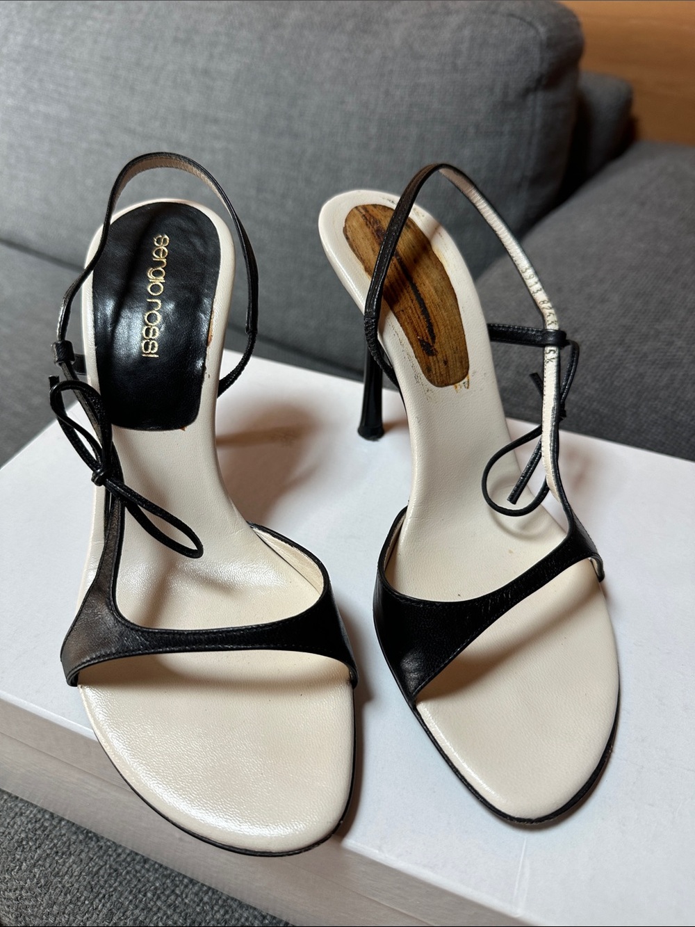 Sergio Rossi Black and White Slingback Leather Heels